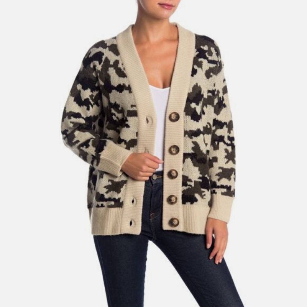 NWT Catherine Malandrino Green Camo Cardigan Sz PL - Picture 1 of 4